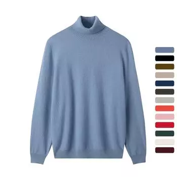 Мужской кашемировый свитер с высоким воротником, однотонный S чёрный