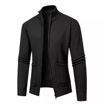 Мужской кашемировый вязаный кардиган на осень и зиму для среднего возраста, повседневный теплый однотонный свитер с воротником-стойкой, пальто большого размера M кофейный