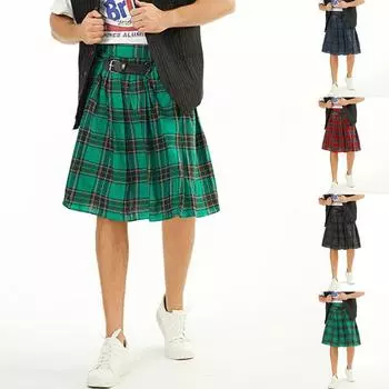 Мужской килт Utility Pin Scottish Tartan Apparel Black Stewart Pockets Kilts L чёрный