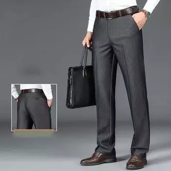 Мужской классический костюм, длинные брюки, деловой повседневный костюм, мужские однотонные прямые брюки с высокой талией для офиса, деловые брюки больших размеров 40