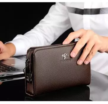 Мужской клатч большой вместимости: Весенний стиль 2023 года, съемный браслет, защищенный паролем кошелек с застежкой-молнией A90 чёрный