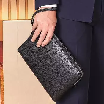 Мужской клатч из натуральной кожи: Первый слой коровьей кожи Бизнес, модная сумка-конверт на запястье чёрный