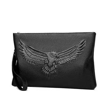 Мужской клатч из натуральной кожи, портфель из воловьей кожи, водонепроницаемая деловая сумка-конверт под мышками, кошелек большой вместительности чёрный