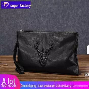 Мужской клатч из натуральной кожи в деловом стиле: Сумка-конверт и кошелек из коровьей кожи большой вместимости No. 10 чёрный