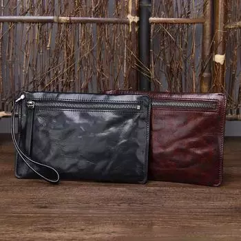 Мужской клатч ручной работы в стиле ретро с тонким верхним слоем из мягкой коровьей кожи, модная сумка MiuMiu с потертостями 31.35cm