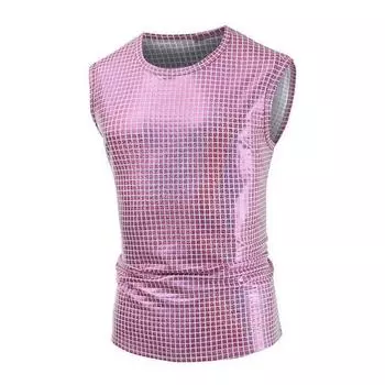 Мужской клубный жилет с круглым вырезом и гладкой глянцевой поверхностью в клетку без рукавов Slim Fit Soft Mid S