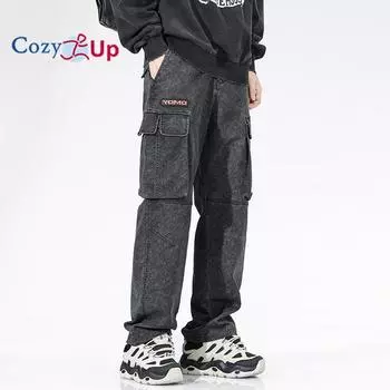 Мужской комбинезон Cozy Up Straight с несколькими карманами, свободные хлопковые брюки с M чёрный