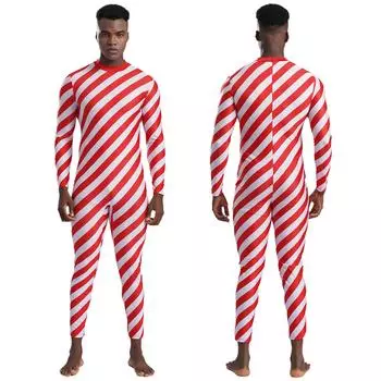 Мужской комбинезон для рождественских праздников, вечеринок, конфет, тростниковый комбинезон, полосатый танцевальный комбинезон, сценический костюм для косплея белый/красный