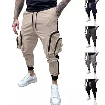 Мужской комбинезон на молнии с цветными блоками и множеством карманов, с завязками на шнурке, мужские повседневные брюки с завязками на шнурке L армия зеленый