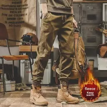 Мужской комбинезон в стиле ретро большого размера с плотной посадкой: Осенне-зимние свободные прямые брюки на бархатной подкладке 4XL чёрный