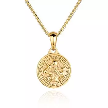 Мужской компас из нержавеющей стали с позолотой 18 карат, ожерелье, монета