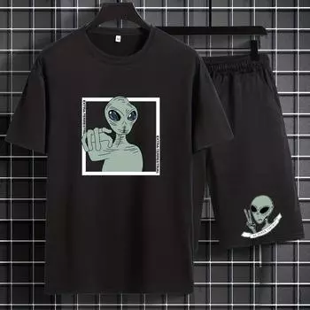 Мужской комплект Alien из двух предметов: свободная и удобная футболка и летние спортивные шорты. S