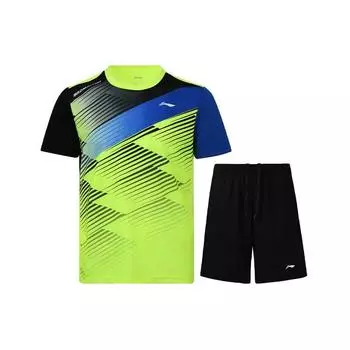 Мужской комплект для бадминтона Li Ning, влагоотводящий, быстросохнущий, с коротким рукавом, флуоресцентно-желтый, зеленый AATS007-3 L