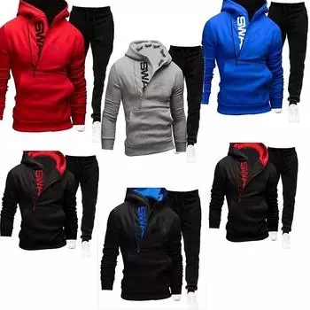 Мужской комплект, флисовая толстовка с капюшоном, толстый теплый спортивный костюм, спортивная одежда, модные спортивные костюмы с капюшоном, мужской спортивный костюм, спортивный костюм 3XL чёрный/синий