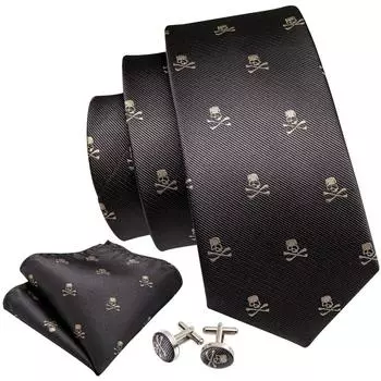 Мужской комплект галстуков Barry.Wang, дизайн со скелетом, носовой платок, запонки, модные повседневные деловые галстуки N-5201