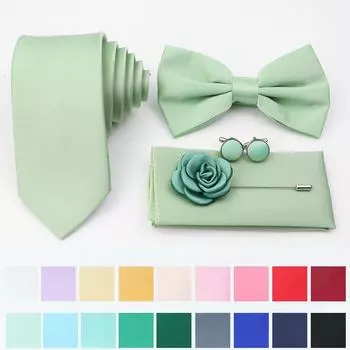 Мужской комплект галстуков из 5 предметов, шалфейный зеленый, галстук-бабочка из полиэстера, брошь-запонка, для костюма жениха, свадебной вечеринки,