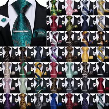 Мужской комплект галстуков Slik, голубой галстук в полоску, жаккардовый носовой платок, запонки, зажим для свадьбы N-1618