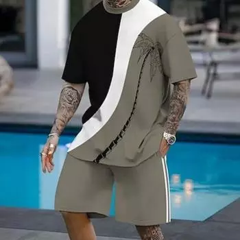 Мужской комплект из 2 футболок Palm Tree Line, футболка, летний топ с коротким рукавом, шорты с круглым вырезом, для отдыха, отпуска, на каждый день, лето с 3D-принтом S