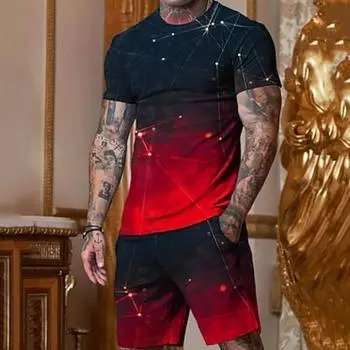 Мужской комплект из 2-х предметов: футболка, шорты и футболка с рисунком «Звезды и полосы», дизайнерский повседневный, комфортный, для отдыха на природе, повседневный, 3D S