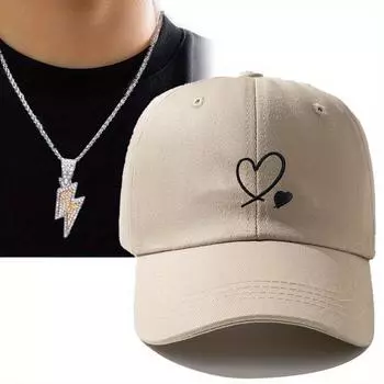 Мужской комплект из 2 предметов: бейсболка с вышивкой, двойное сердце, мягкий верх, кепка из тика, маленькая молния, медальон, ожерелье, спортивная шляпа от солнца чёрный