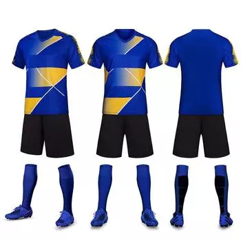 Мужской комплект из 2 предметов для футбола, новинка 2023 года, быстросохнущая дышащая профессиональная футбольная форма для команды колледжа и клуба L(165-170cm) тёмно-синий