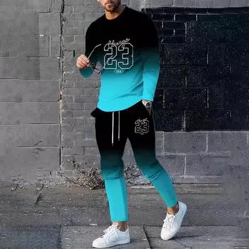 Мужской комплект из 2 предметов: свитер с длинными рукавами градиентного цвета, толстовка, спортивный костюм, спортивные штаны, брюки на талии со шнурком, спортивный костюм S