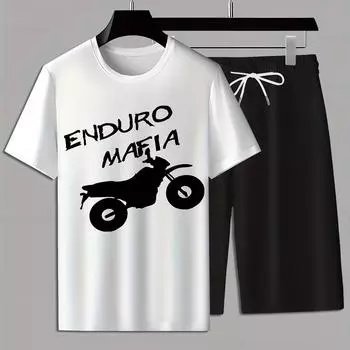 Мужской комплект из двух предметов для активного отдыха: геометрические шорты для бега и футболка с графикой «Extreme Bikers» S