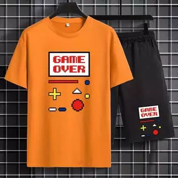 Мужской комплект из двух предметов «GAME OVER»: свободная и удобная повседневная футболка и летние спортивные шорты S