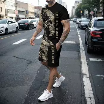 Мужской комплект из двух предметов, шорты с короткими рукавами и 3D животным рисунком тигра, мужской комплект для бега, уличного досуга в стиле хип-хоп, мужская одежда XL