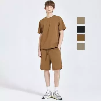 Мужской комплект из двух предметов: верх-нижний, хлопок, полиэстер, футболка с короткими рукавами, четверть брюки на шнурке, однотонные свободные рубашки и шорты, повседневная спортивная одежда M верблюд