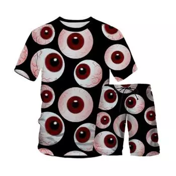 Мужской комплект из футболки и шорт с 3D-принтом, костюм-двойка в стиле Хэллоуина, мужская уличная одежда, летняя мода XXL