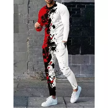 Мужской комплект из футболки с длинным рукавом и брюк с 3D-принтом, весна-осень S