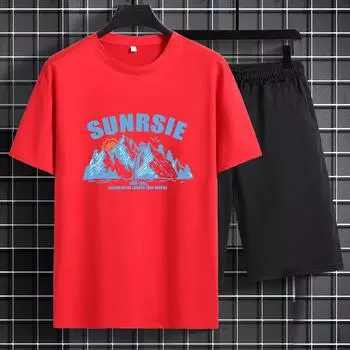 Мужской комплект из футболки с принтом и шорт больших размеров, лето S