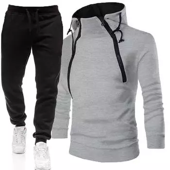 Мужской комплект из куртки с капюшоном и двойной молнией контрастного цвета на весну и осень XXXXL белый