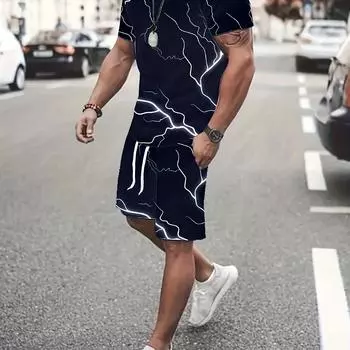 Мужской комплект летней экипировки из двух предметов: дышащая футболка с круглым вырезом с короткими рукавами и функциональные спортивные шорты с S