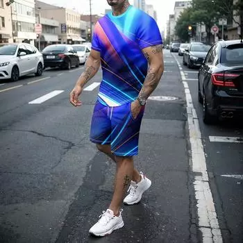 Мужской комплект, летняя спортивная одежда с 3D-принтом, футболка и шорты, комплект из 2 предметов для бега, фитнеса, крутая повседневная спортивная одежда большого размера с короткими рукавами XXL