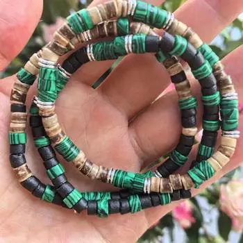 Мужской комплект Малахитовый кокосовый / Бохо-зеленый черный браслет из кокосовых бусин коричневый
