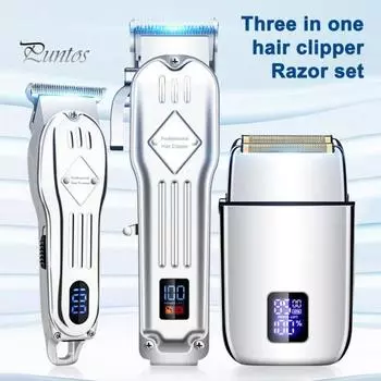 Мужской комплект машинки для стрижки волос 3 в 1, беспроводной набор для стрижки, электробритва, триммер для бороды, лезвия из нержавеющей стали, ЖК-дисплей, USB-кабели для зарядки, бритва разноцветный