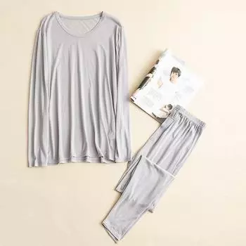 Мужской комплект нижнего белья из шелка и хлопка с круглым вырезом и длинными брюками - осенняя термоодежда XL красный