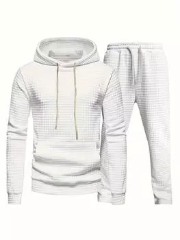 Мужской комплект одежды, однотонная толстовка с длинными рукавами и спортивные штаны на шнурке, комплект из 2 предметов для весны и лета, бега на открытом воздухе, тренировок в тренажерном зале S чёрный