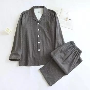 Мужской комплект пижамы на весну, лето и осень, цветной хлопковый принт в мелкий горошек, длинные рукава, длинные штаны, пижама для мужчин M