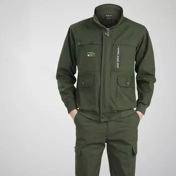 Мужской комплект рабочей одежды на весну и осень. Износостойкая одежда для авторемонта и сварки. Спецодежда для защиты строительных площадок. XXXL зелёный