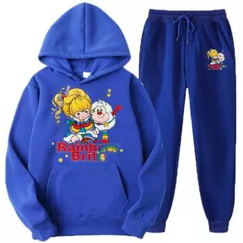 Мужской комплект Rainbow Brite, повседневные мужские осенне-зимние флисовые толстовки + брюки, спортивный костюм из двух предметов, модный комплект спортивной одежды, сплошной цвет S