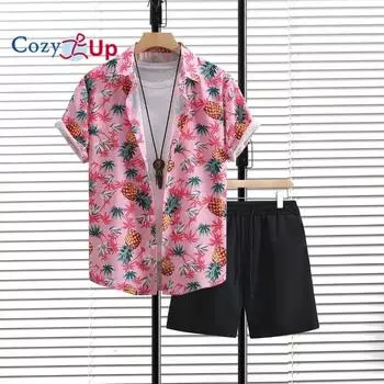 Мужской комплект рубашек Фрукты Ананас Графические принты Арбуз Кокос Отложная Уличная Повседневная одежда с короткими рукавами и принтом Одежда Тропическая мода S розовый