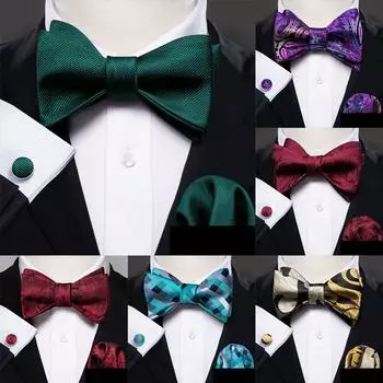 Мужской комплект с галстуком-бабочкой Barry.Wang, шелковый галстук-бабочка в клетку с узором пейсли, комплект запонок Hanky LH-1024