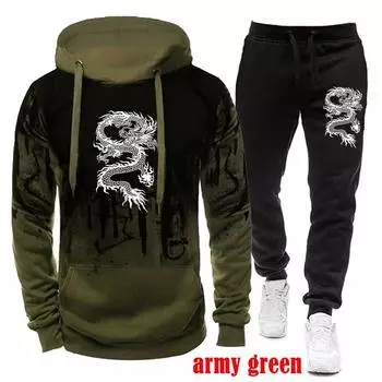 Мужской комплект с капюшоном и длинными рукавами, 3D зимняя спортивная одежда, повседневная спортивная одежда, пуловер, комплект для бега S белый