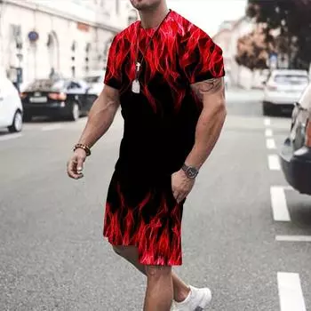 Мужской комплект с круглым вырезом и надписью King, мужские топ и шорты, повседневная повседневная одежда, спортивная одежда в стиле ретро, свободный размер плюс XXXL