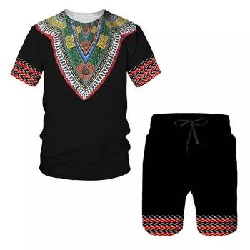 Мужской комплект с принтом, летняя футболка с короткими рукавами, модные спортивные пляжные шорты из двух предметов, спортивная одежда, уличная одежда, топ 5XL