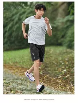 Мужской комплект спортивной одежды Ice Silk Quick-Dry: Футболка с коротким рукавом и шорты для бега для летнего фитнеса и баскетбола. XL