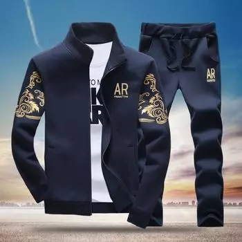 Мужской комплект свитшотов Мужские повседневные спортивные костюмы Толстовки Куртки+Брюки Спортивные брюки Повседневный костюмСпортивный M чёрный